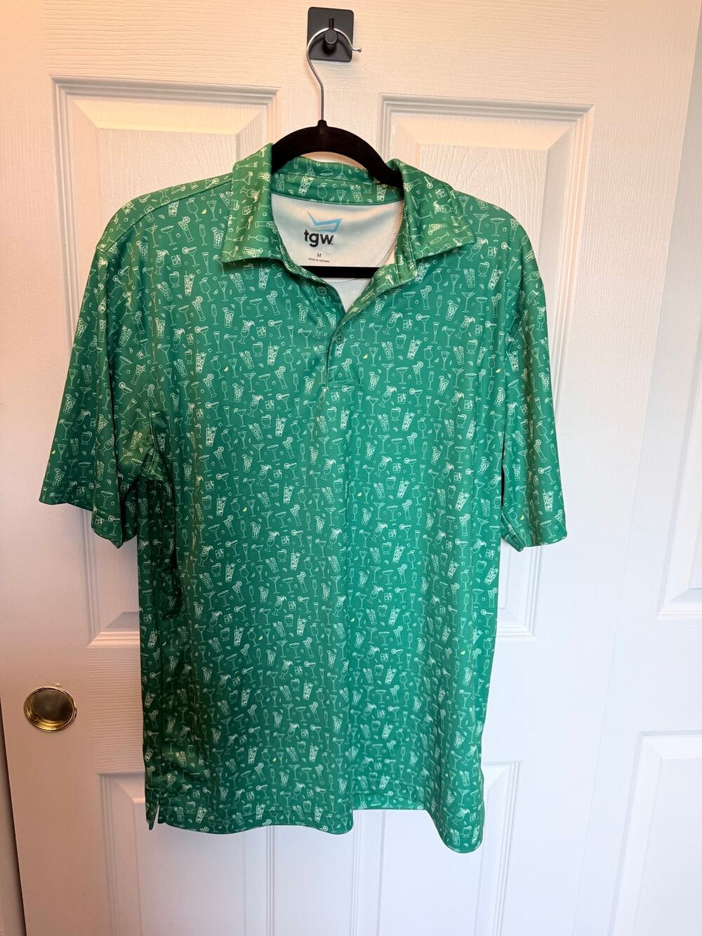 TGW Green Men's Happy Hour Cocktail Print Golf Polo-Size M
